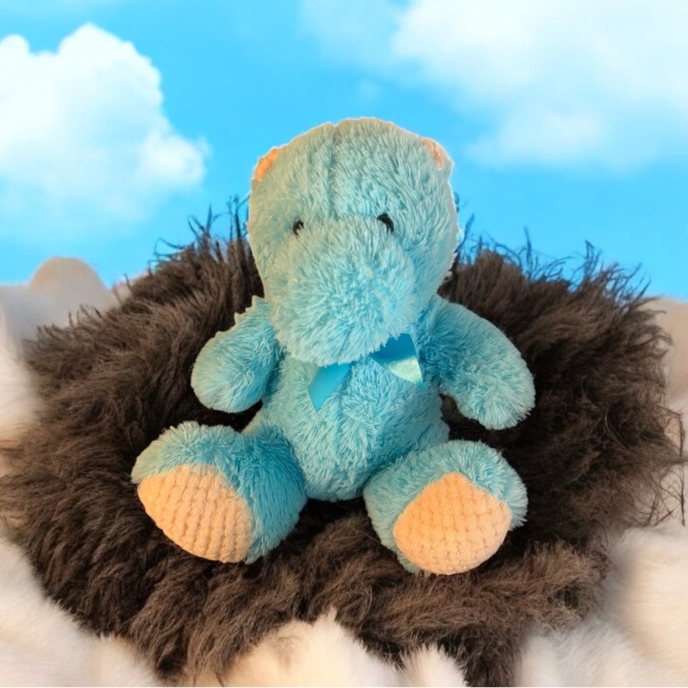 Best Made Toys International Hippo Plush Stuffed Animal Blue Bow 14” Pink Feet